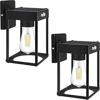 Metal Solar Wall Lights with Clear Glass Shade, Motion Sensor Dusk to Dawn Outdoor Lighting, Anti-Rust Waterproof Wall Lantern for House, Porch, Garage, Yard (2)