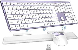 Wireless Keyboard and Mouse Combo, Full Size Silent Ultra Thin Keyboard with Magnetic Wrist Rest, Optical Mouse, 2.4G Lag-Free Cordless Mice Keyboard Set for Computer, Mac, Laptop, PC, Windows