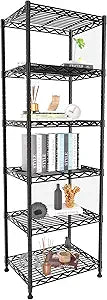 GIOTORENT 6-Tier Storage Shelves Standing Shelving Metal Units, Adjustable Height Wire Shelf Display Rack for Pantry Laundry Bathroom Kitchen 16.6 x 11.8 x 63, Black