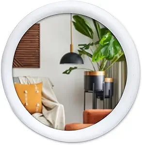 Wall Mirror,Solid Wood Frame Vanity Mirror, Farmhouse Decorative Wall Mirror for Bathroom, Bedroom, Living Room & Entryway, Vertical/Horizontal Hanging, 18x18" RND White Antique ,Wood & Glass