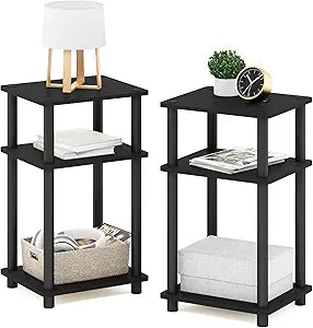 Furinno Just 3-Tier Turn-N-Tube End Table / Side Table / Night Stand / Bedside Table with Plastic Poles, 2-Pack, Americano/Black
