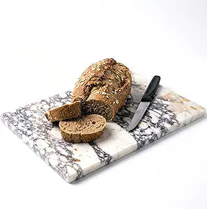Italian Calacatta Viola Marble Cutting Board for Kitchen, 12x8 In, Elegant Natural Stone Cutting Board, Heavy Marble Slab, Pastry Board for Baking, Non-Slip Silicone Feet, Medium 4.5 lbs