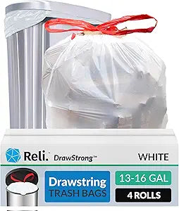 Reli. Tall Kitchen Drawstring Trash Bags 13 Gallon | 500 Count Bulk | Kitchen Garbage Bags | White | 13 Gallon - 16 Gal Capacity