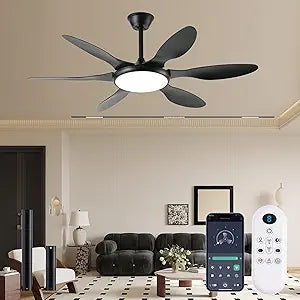 FUMLTP Ceiling Fans with Lights, 51 Inch Ceiling Fan with Light and Remote Control, Reversible, 3CCT, Dimmable, Noiseless, LED Black Ceiling Fan for Bedroom, Living Room, Indoor/Outdoor Use