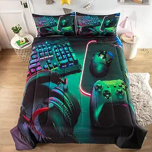 Gamer Comforter Sets for Teen Boys,Gaming Bedding Sets Twin,Video Game Bedspread,Game Gamepad Bedrooom Bed Set,Controller Gamer Home Decor 3 Piece