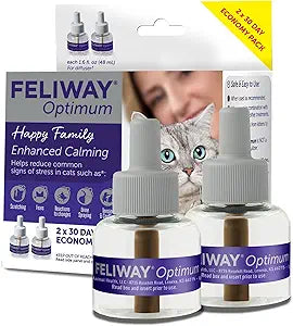 FELIWAY Optimum Cat Calming Diffuser Refill  Cat Pheromone Diffuser Refill for Advanced Support to Reduce Stress, Spraying, Scratching, Fighting and Hiding 2 Pack