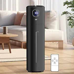 KZF 9L/2.5Gal Large Humidifiers for Bedroom, Ultrasonic Cool Mist Top Fill Humidifier with 350ML/H Large Mist Speed, Quiet Humidifier for Baby Home Plant Yoga Sleep Office (Round Black 9L)