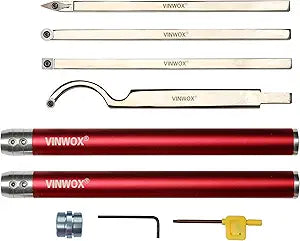 9 PCS Carbide Wood Lathe Turning Tool Set, Pen Turning tools, Including Swan Neck Hollower, Rougher, Finisher, Detailer, Aluminum Handles from 14" to 29", Fine Polished Stainless Steel Shank