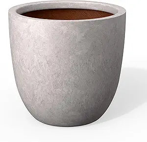 Kante 18 Inch Round Concrete Planter, Large Outdoor Indoor Plant Pot with Drainage, Light Gray Finish with Painted Interior, for Flowers, Trees, Shrubs