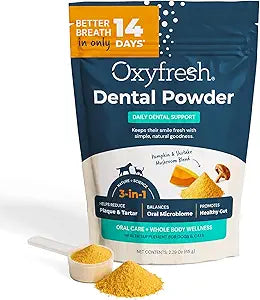 Oxyfresh Advanced Dog & Cat Dental Powder  Fresh Breath in 14 Days, Helps Fight Plaque & Tartar, Supports Gut & Urinary Health  Triple Biotic Blend with Pumpkin & Cranberry  No Kelp, Seaweed, Algae