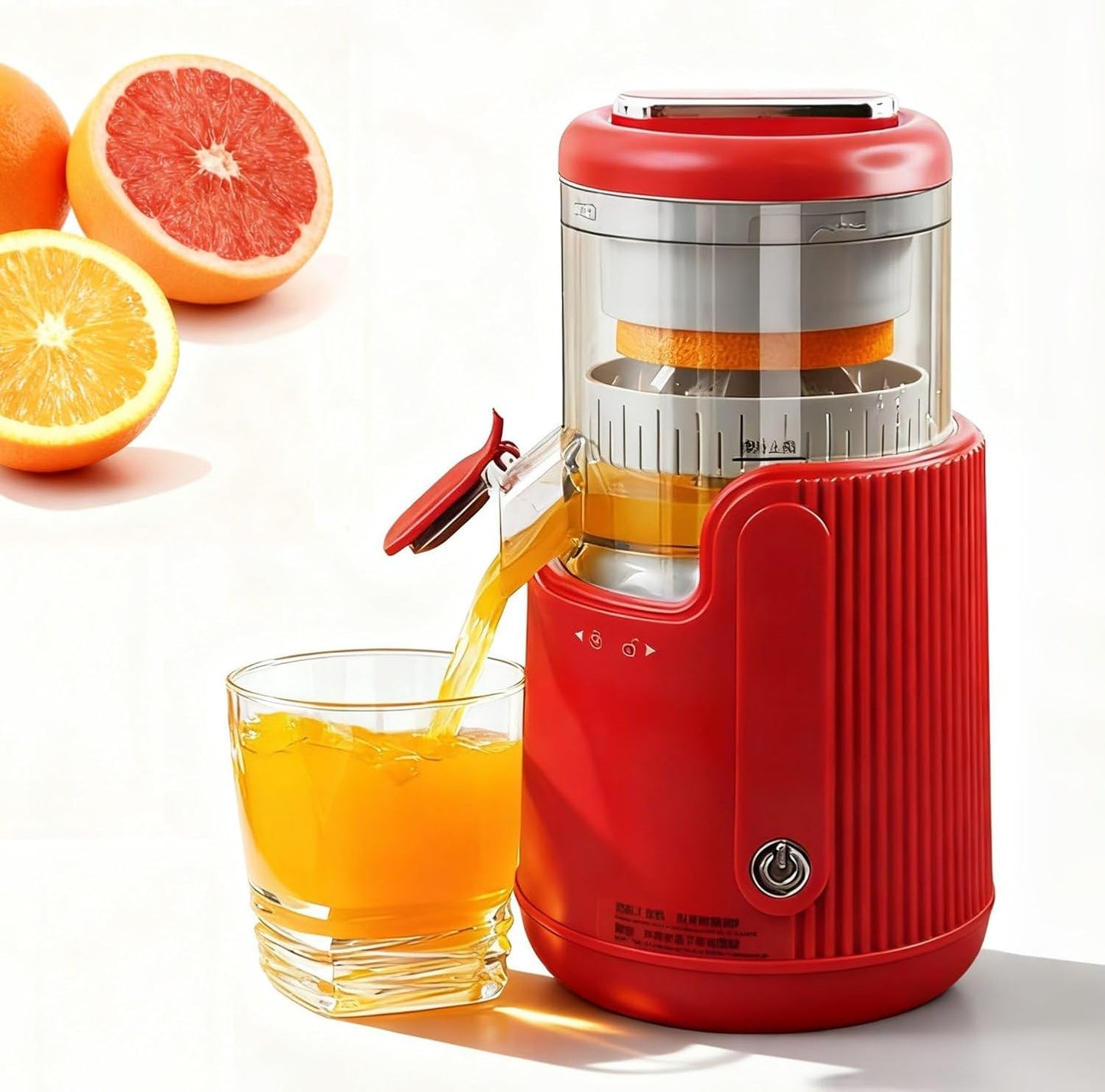 Electric Citrus Juicer, Portable USB Rechargeable Lemon Squeezer One-Touch Operation, High-Yield Cordless Orange Juicer Machine for Kitchen Travel Camping, Juicer for Lemon Lime Grapefruit (Red)