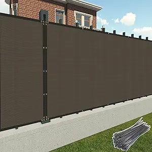Patio 6' x 40' Fence Privacy Screen Brown Commercial Grade Heavy Duty Outdoor Backyard Shade Windscreen Mesh Fabric with Brass Gromment with Zipties