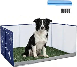 Dog Grass Pad with Tray,Foldable Dog Litter Box with High Walls,Odor Free Artificial Grass Pad for Dog Potty,No Assembly,No Spill, Waterproof, Easy to Clean (Blue star, M-36''Lx23.6''Wx16''H)