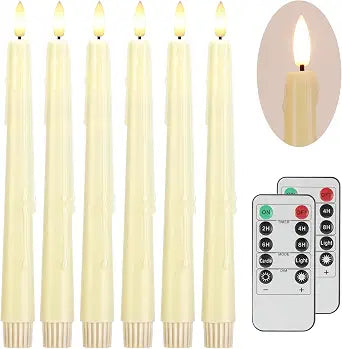 Flameless Taper Candles with Two Rmote, 9.6" Dripless Battery Operated Candles, 6 Pack Real Wax Led Flickering Candlesticks with 3D Flame, Fake Candle for Home, Wedding, Party, Ivory