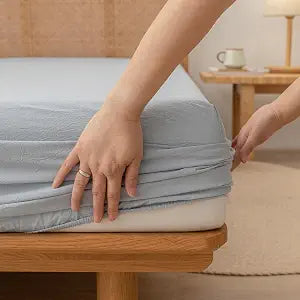 BESTOUCH Full Fitted Sheet Bedding - Bottom Sheet - Breathable - 100% Washed Cotton Linen-Like - 16-19 Inch Deep Pocket Fits Mattress - Fade Resistant Soft Comfy Durable Easy Care Cornflower Blue