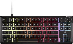 Corsair K55 CORE TKL RGB Gaming Keyboard  Tenkeyless, 8-Zone RGB, Quiet Membrane Keys, Spill Resistant, Media Keys, 1000Hz Polling  NA Layout  Black