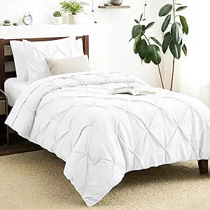 CozyLux Twin XL Comforter Set White, 5 Pieces Twin Extra Long Pintuck Bed in A Bag for College Dorm, Gift for Girls Boys, All Season Pinch Pleat Bedding Set with Comforter, Sheets, Pillowcase & Sham