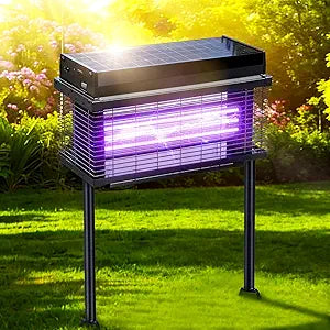 Solar Bug Zapper Outdoor, Purple UV Mosquito Zapper with Smart Rain Off Rechargeable Mosquito Killer Lamp, Wireless Solar Powered Fly Trap for Yard Patio RV Camping (Black)
