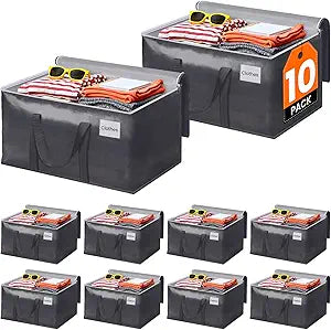 ElegantArray 10 Pack Moving Bags Heavy Duty, Moving Boxes, Storage Bags with Zipper & Handles & Tag for College & Dorm Moving Supplies Grey Laundry Hamper Bag, Foldable Space-saving Totes (93L, Grey)