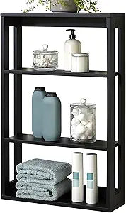 Zenna Home Wall Mounted Storage Shelf, Wood Space Saving Storage Organizer with 4 Shelves, Shelving Unit for Small Spaces like Bathroom and Kitchen, Black