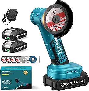 SEESII Cordless Mini Angle Grinder: 3-Inch Brushless Angle Grinder 19000 RPM with 2pcs 21V 2.0Ah Batteries, 7pcs Cutting Discs, 210W Power Electric Grinder Tool for Metal Wood Polishing Rust Removal