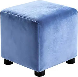 uxcell Square Footstool Slipcover, Stretch Foot Stool Protector Covers Jacquard Fabric Furniture Protector Cover Velvet with Elastic Bottom for Living Room Bedroom(Large, Sky Blue)