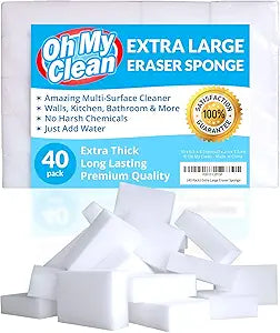 (40 Pack) Extra Large Eraser Sponge  Extra Thick, Long Lasting Magic Melamine Cleaning Sponges in Bulk  White Foam Pads for Walls, Kitchen, Bathroom, Floor & Baseboard Cleaner