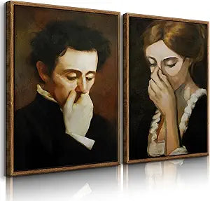 BJVJKSU Framed Funny Bathroom Canvas Wall Art Vintage mid century Style Prints Wall Decor Black and White Humor Classical Toilet Bad Smell Pictures Poster Amusing Lady Man Painting Gift(12x16in)