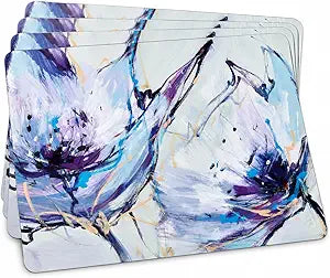 Pimpernel Abstract Lilac Collection Placemats, 4-Piece Set  (15.7" x 11.7") Rectangular Cork-Backed Dining Table Mats with Lacquered Finish, Heat & Stain Resistant Tabletop & Furniture Protection