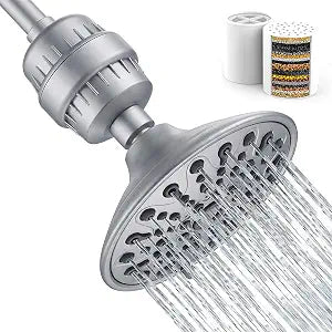 6-inch 6-function chrome-plated filtered shower head and arm set