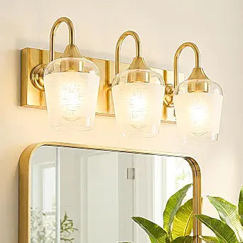 3-Light Bathroom Vanity Light Fixture Over Mirror, Brushed Gold