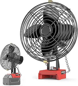 LIVOWALNY Portable Jobsite Fan Compatible with Milwaukee 18V Battery (Tool Only) 7" Cordless Works Battery Powered Fan 18V 17W 3500RPM Portable with USB and Type C Charging Port