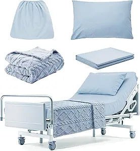 4 Pcs Hospital Bed Sheets for Home Use Deep Pocket Sheet Set with Blanket  Fitted 36 x 84 x 14 Inches, Flat 60" x 105", Pillowcase 20" x 30", Soft Textured Bedding for Adjustable Beds