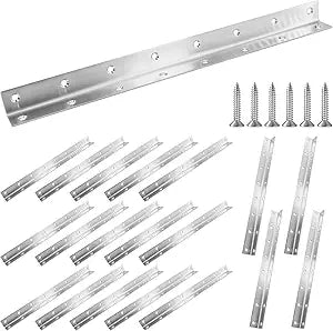 L Bracket, Heavy Duty Corner Brace, 20 Pack 14.8" Metal Shelf Bracket Angle Bracket for Shelves, Polished Silver Stainless Steel Braces for Wood Furniture,375mm Overall Length