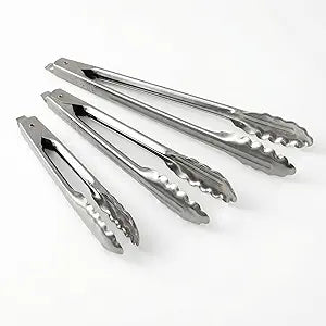 EDLUND 3-Pack Tong Set  Commercial Grade Stainless Steel Tongs (7", 9", 12"), Heavy Duty Grip, Locking Mechanism, Made in USA