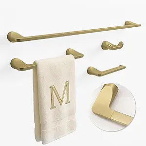 Mega Handles Bathroom Towel Holder Set - 4 Pieces Bathroom Accessories Sets - Heavy Duty Bathroom Accessory Set, 25'' Towel Bar, Robe Hooks & Toilet Paper Holder Wall Mounted - Satin Brass Bath Suite