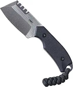 CRKT Razel Compact Fixed Blade Knife with Sheath: D2 Steel Blade with Veff Flat Top Serrations, G10 Handle, 4036