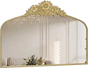 Arch Antique Gold Mirror,40x30inch Baroque Style Vintage Metal Frame Wall Mirror, Traditional Art Home Decor for Living Room, Bedroom, Entryway