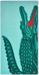 Lacoste 100% Cotton Large Beach Towel, Ultra-Absorbent & Fast-Drying, Machine Washable, Watercolor Croc, 36" W x 72" L