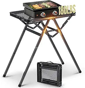 Anbte 2ft Folding Grill Table, Supports 180 Lbs, 2 Adjustable Height 28 Portable Grill Table Heat-Resistant Tabletop, Folding Metal Table for Camping BBQ Cooking Backyard Outdoor, 24" X 16", Black