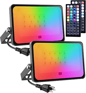 LED Flood Light Outdoor 500W Equiv, 50W RGBW Color Changing Outdoor Floodlights with Remote, Uplighting Indoor IP66 Landscape Floor Lighting Stage Spotlights, Uplights for Christmas Events