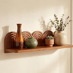 Briwooody Wood Wall Coat Rack/Boho Wall Shelf Mid-Century Modern Wooden Coat Vintage Mount Altar Decor for Bathroom Bedroom Office Nursery Decor Entryway Organize (22 x 5.5 x 4.5 Inch,Charcoal,1 Pcs)