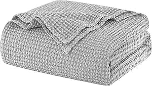 Talasily 100% Cotton Blanket Twin XL Size for Bed - Spring and Summer Cooling Lightweight & Breathable Bedding -Soft Waffle Weave Christmas Blanket, Machine Washable,Gray,66x90 Inches