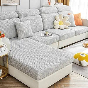 Yoovat Sofa Covers Soothing Home Sofa Covers Sofa Hero Covers Couch Cushion Covers for Dogs Stretch Couch Covers Slipcovers for Couches and Sofas (Wheat-Light Gray,Chaise Cover)