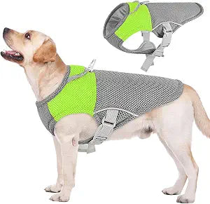 AOFITEE Dog Cooling Vest, Lightweight Cooling Jacket for Dogs, Breathable Dog Cooler Shirt with Harness D-Ring, Pet Sun Shirt UV Protection Ice Vest for Small Medium and Large Dogs, Green XXL