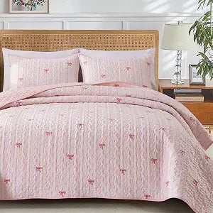 NTBED Pink Rainbow Quilt Set Twin Size for Girls Kids, 3 Pieces Boho Bow Stripe Bedspread Coverlet Set, Soft Lightweight Bed Cover with 2 Pillow Shams
