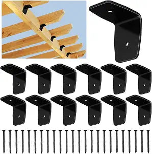MorningRo 12 Pcs Black Pergola Hardware Rafter Clips Galvanized Steel Rafter Brackets Hurricane Clips Brackets Ties with Screws for Lumber Pergola, Timber Beam, Ceiling Joist (2 Inch)