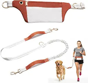 Hands-Free Dog Leash: Versatile Color-Block Bungee for Large & Multi-Dog Walking, Modular Tech-Pouch, Sponge-Padded Waist Belt for Running, Hiking & Urban Strolls (White)