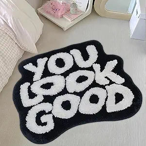 Large You Look Good Rug Black Bath Mats for Bathroom, Cute Bathroom Rugs Non Slip Washable Funny Bath Rugs Microfiber Plush Preppy Cool Absorbent Shower Rug for Bedroom Sink 39"x30"