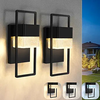 DASTOR 2 Pack LED Outdoor Wall Lights, 13.2" Modern Outdoor Lights for House, 3CCT (3000K/4500K/5000K) Adjustable, Water Ripple Glass, Waterproof Wall Mount Exterior Lighting Fixtures for Porch Garage